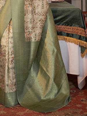 beige paisley zari kanjeevaram silk blend saree 5