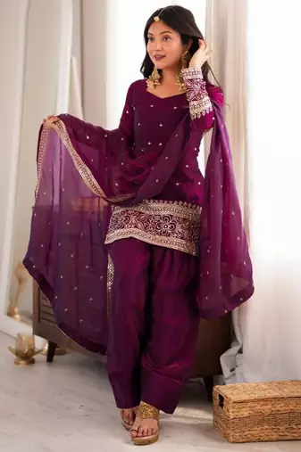 Wine silk blend sequins farshi salwar set