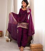 Wine silk blend sequins farshi salwar set
