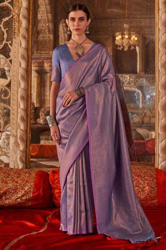 Lavender woven design zari silk blend banarasi saree