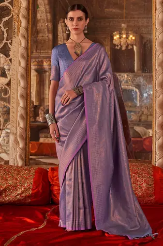 Lavender woven design zari silk blend banarasi saree