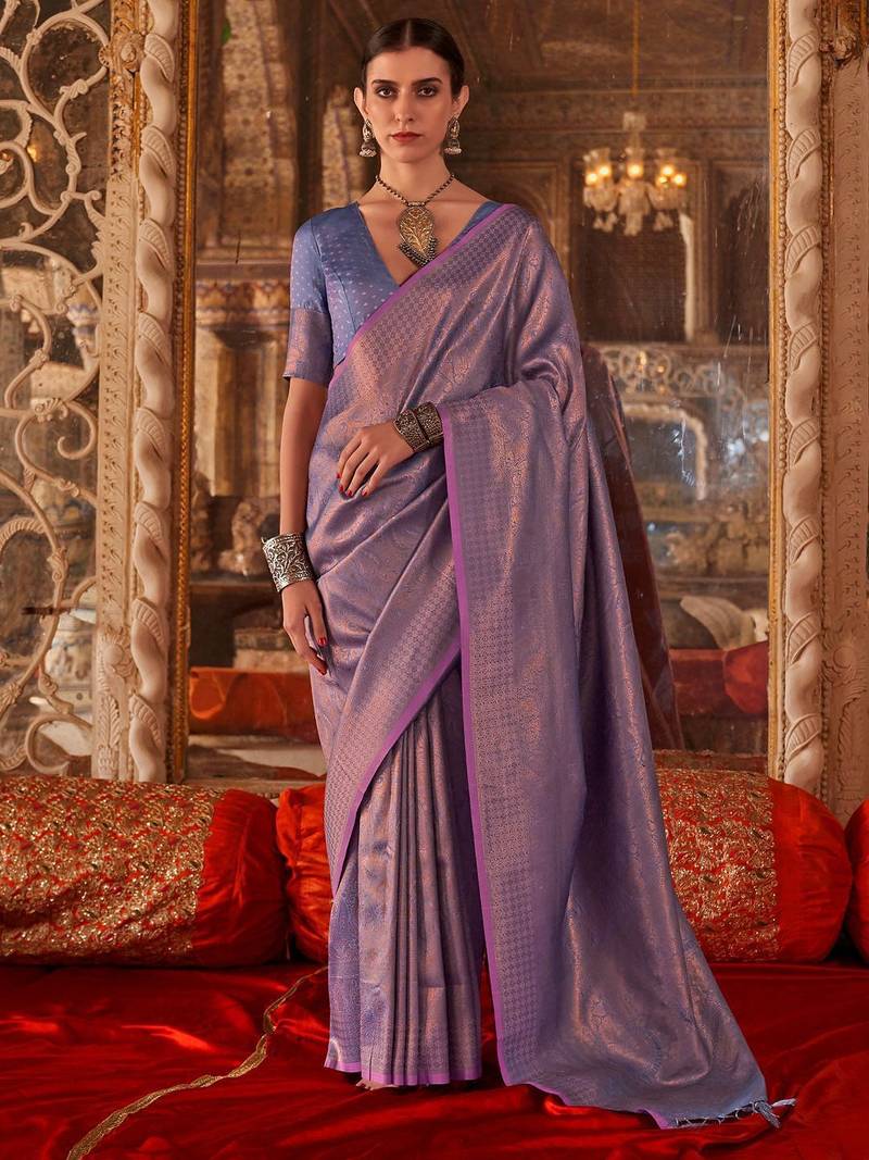 Lavender woven design zari silk blend banarasi saree