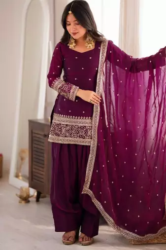 Wine silk blend sequins farshi salwar set