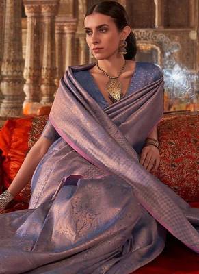 Lavender woven design zari silk blend banarasi saree 2