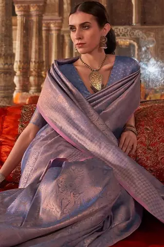 Lavender woven design zari silk blend banarasi saree