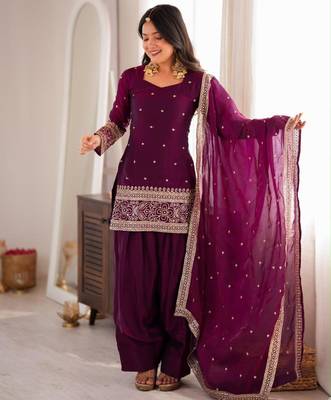 Wine silk blend sequins farshi salwar set 3