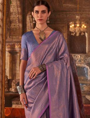 Lavender woven design zari silk blend banarasi saree 3