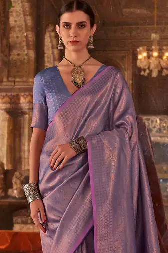 Lavender woven design zari silk blend banarasi saree