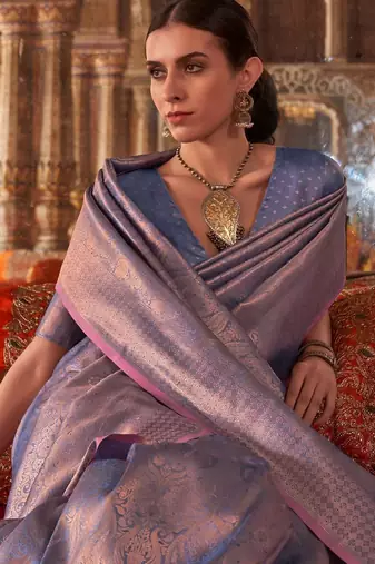Lavender woven design zari silk blend banarasi saree