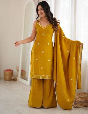 Yellow silk blend mirror palazzo set 1