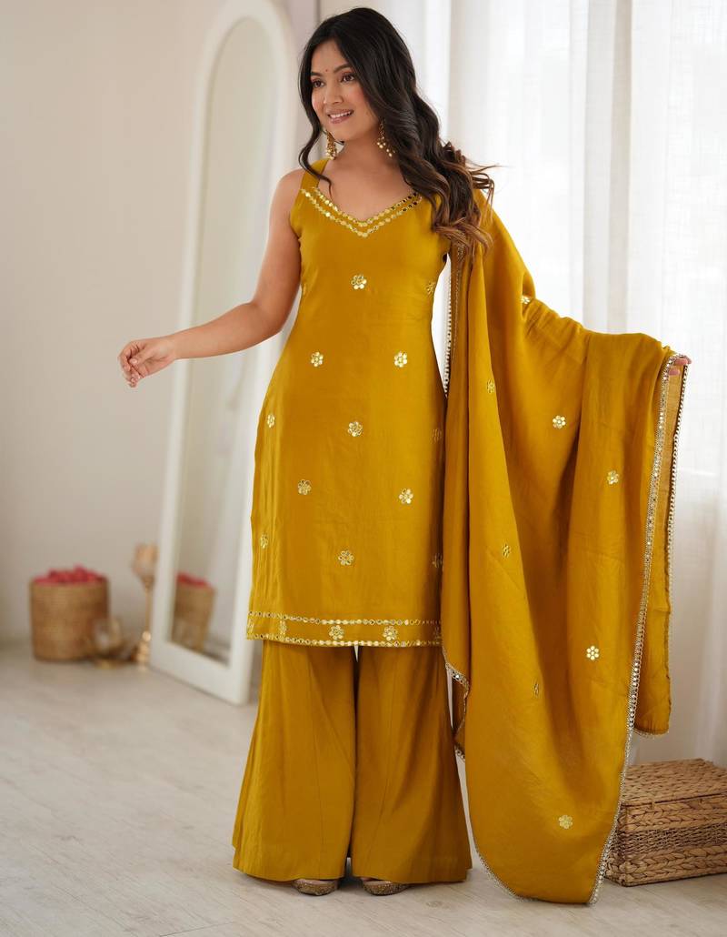 Yellow silk blend mirror palazzo set