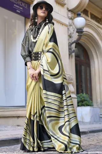 gold satin fusion saree