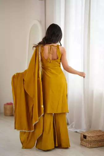 Yellow silk blend mirror palazzo set