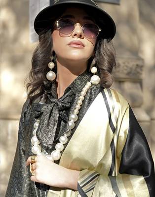 gold satin fusion saree 2