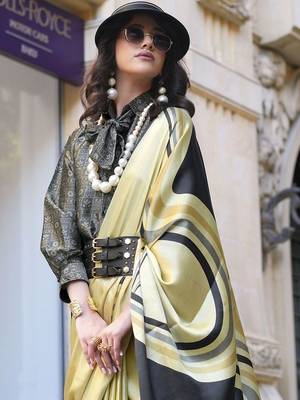 gold satin fusion saree 3