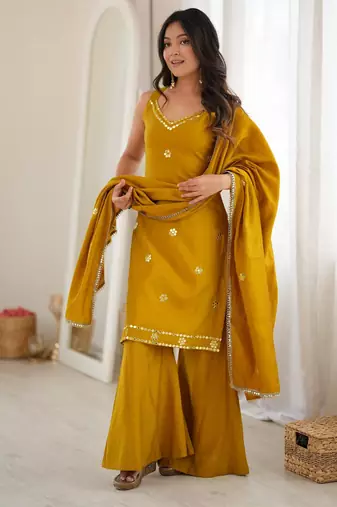 Yellow silk blend mirror palazzo set