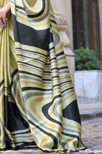 gold satin fusion saree