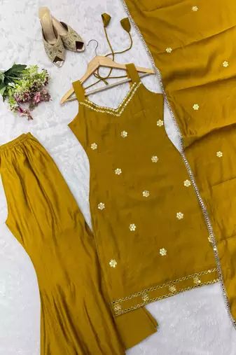 Yellow silk blend mirror palazzo set