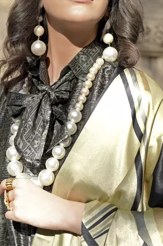 gold satin fusion saree