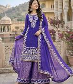 Royal-blue cotton poly sequins palazzo set