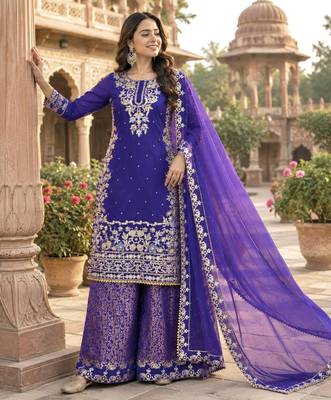Royal-blue cotton poly sequins palazzo set 3