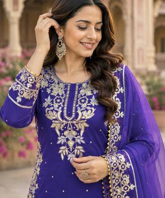 Royal-blue cotton poly sequins palazzo set 5