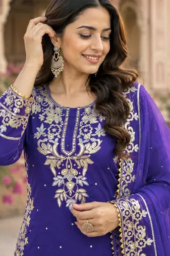 Royal-blue cotton poly sequins palazzo set