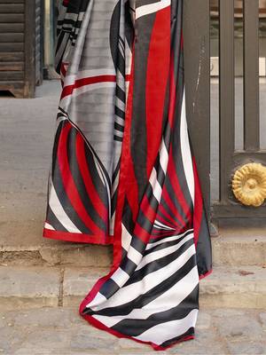 grey satin fusion saree 5