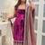 Dark-magenta velvet embroidered kurta set