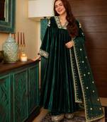 Dark-green velvet embroidered palazzo set