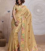 Gold floral embroidered tissue banarasi saree