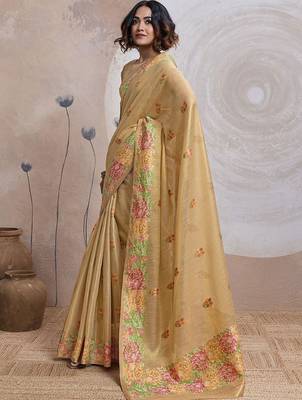 Gold floral embroidered tissue banarasi saree 2