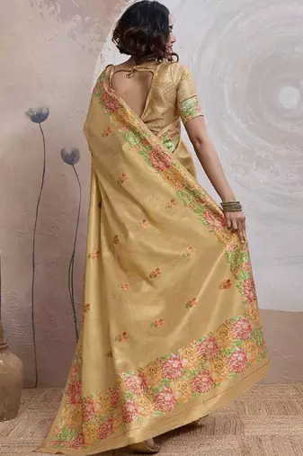 Gold floral embroidered tissue banarasi saree