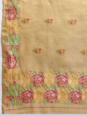 Gold floral embroidered tissue banarasi saree 5