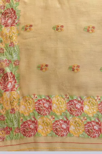 Gold floral embroidered tissue banarasi saree