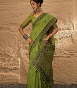 olive ethnic motifs linen khadi saree