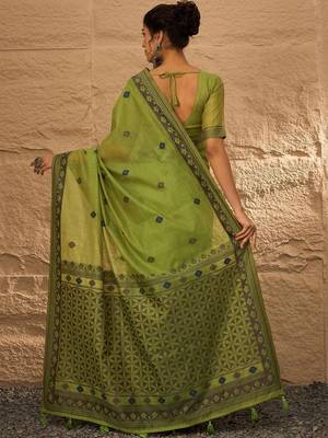 olive ethnic motifs linen khadi saree 2