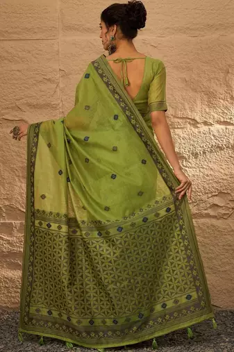 olive ethnic motifs linen khadi saree