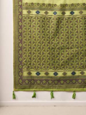 olive ethnic motifs linen khadi saree 4