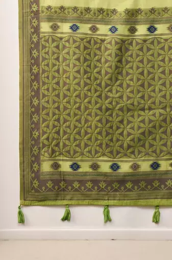 olive ethnic motifs linen khadi saree
