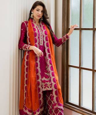 Rani-pink silk blend embroidered palazzo set 1