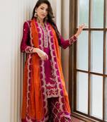 Rani-pink silk blend embroidered palazzo set