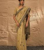 beige ethnic motifs linen khadi saree