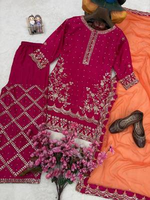 Rani-pink silk blend embroidered palazzo set 5