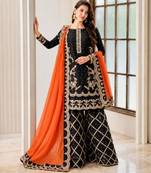 Black silk blend embroidered palazzo set