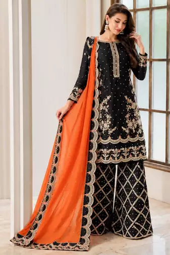 Black silk blend embroidered palazzo set