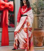multicolor satin fusion saree