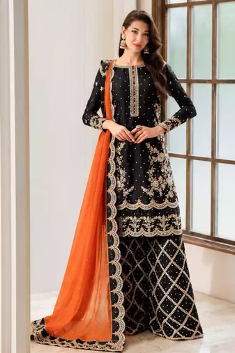 Black silk blend embroidered palazzo set