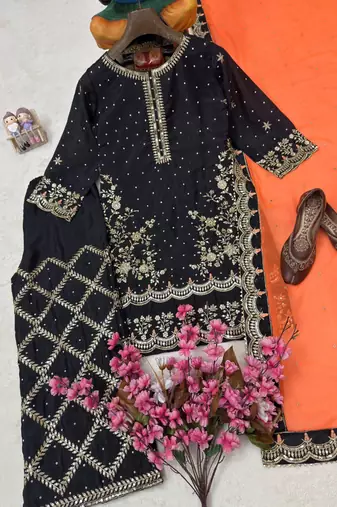Black silk blend embroidered palazzo set
