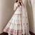White silk blend embroidered flared gown set